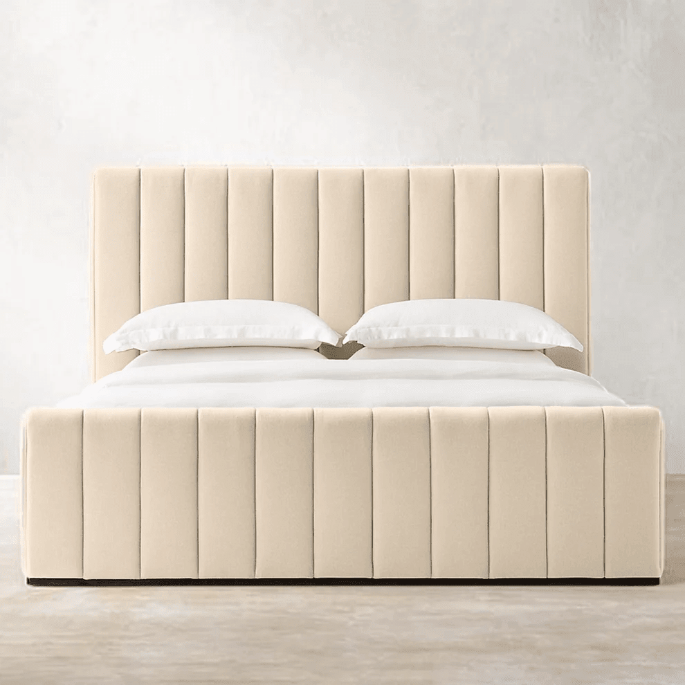 سرير كينج خشب زان احمر و قطيفة بيج كود bed5035 _