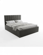 Red oak king size bed made of red oak wood and gray velvet, code bed5033