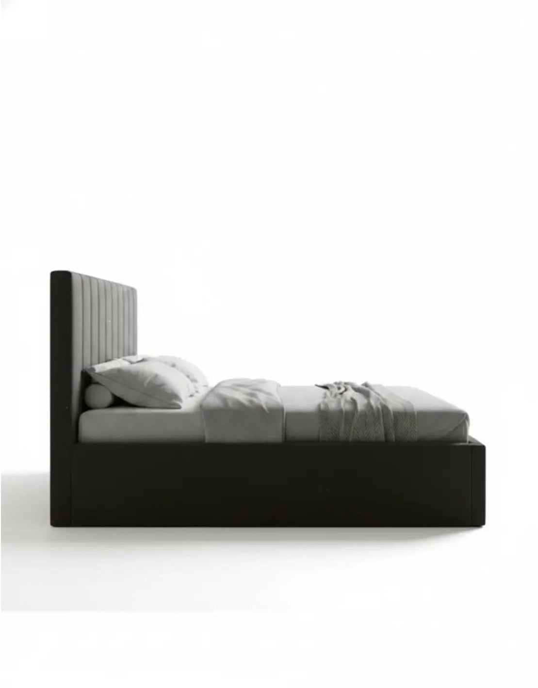 سرير كينج خشب زان احمر و قطيفة رمادي كود bed5033 _