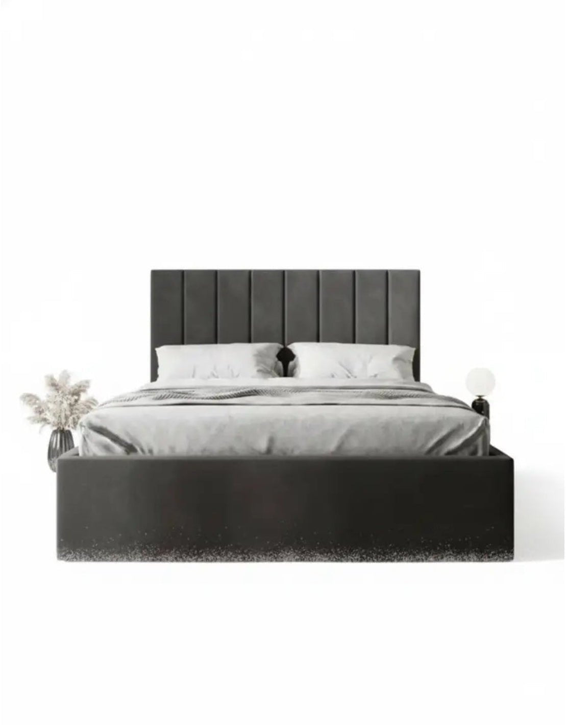 سرير كينج خشب زان احمر و قطيفة رمادي كود bed5033 _