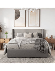 سرير كينج خشب زان احمر و قطيفة رمادي كود bed5037 _