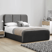 King-size striped red beech wood bed and gray velvet, code bed5044 _