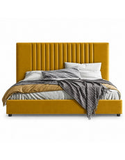 سرير سوبر خشب كونتر و قماش قطيفة أصفر كود bed5009 _