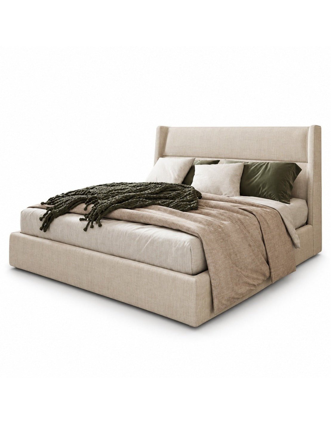 سرير سوبر خشب كونتر و قماش قطيفة بيج كود bed5011 _