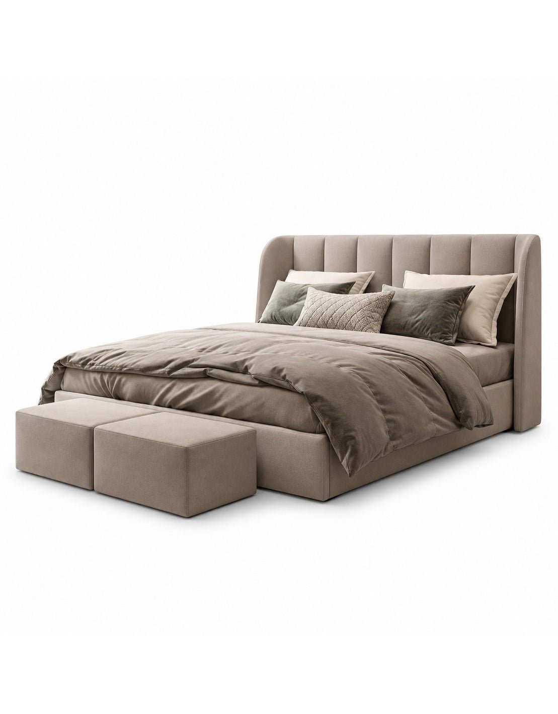 سرير سوبر خشب كونتر و قماش قطيفة مضلع بيج كود bed5022 _