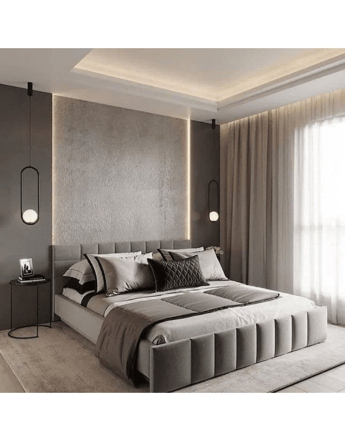 سرير سوبر خشب كونتر و قماش قطيفة رمادي كود bed5030 _