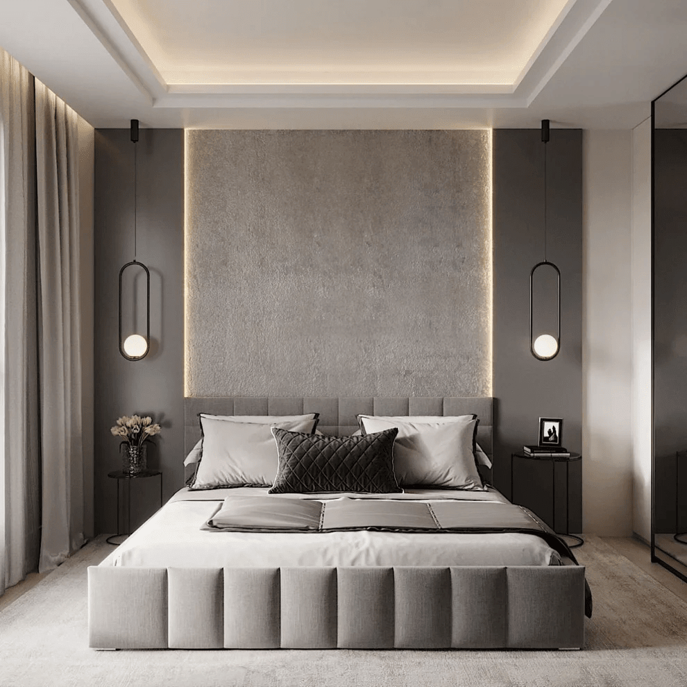سرير سوبر خشب كونتر و قماش قطيفة رمادي كود bed5030 _