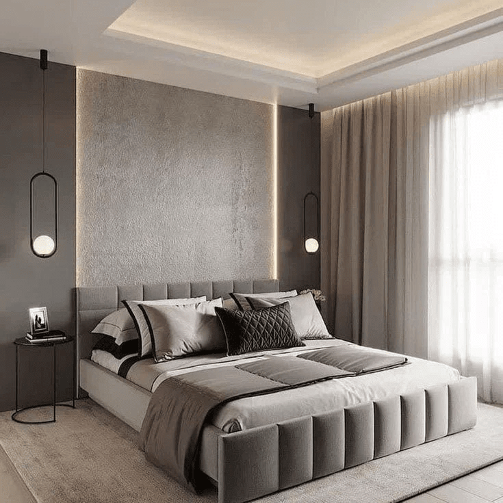 سرير سوبر خشب كونتر و قماش قطيفة رمادي كود bed5030 _
