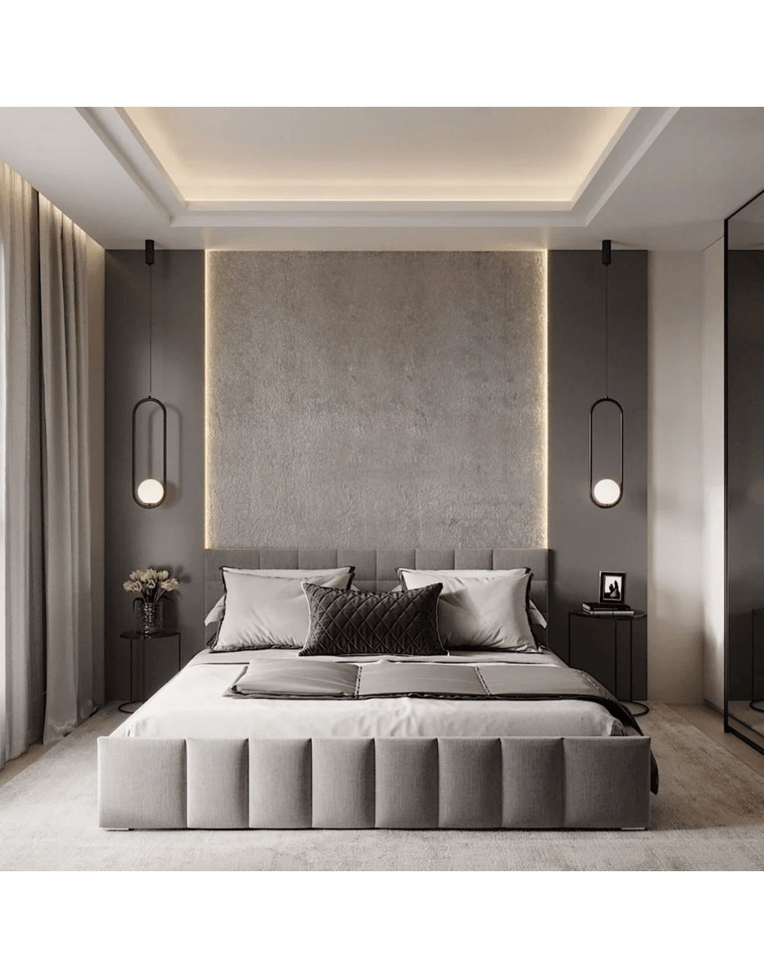 سرير سوبر خشب كونتر و قماش قطيفة رمادي كود bed5030 _