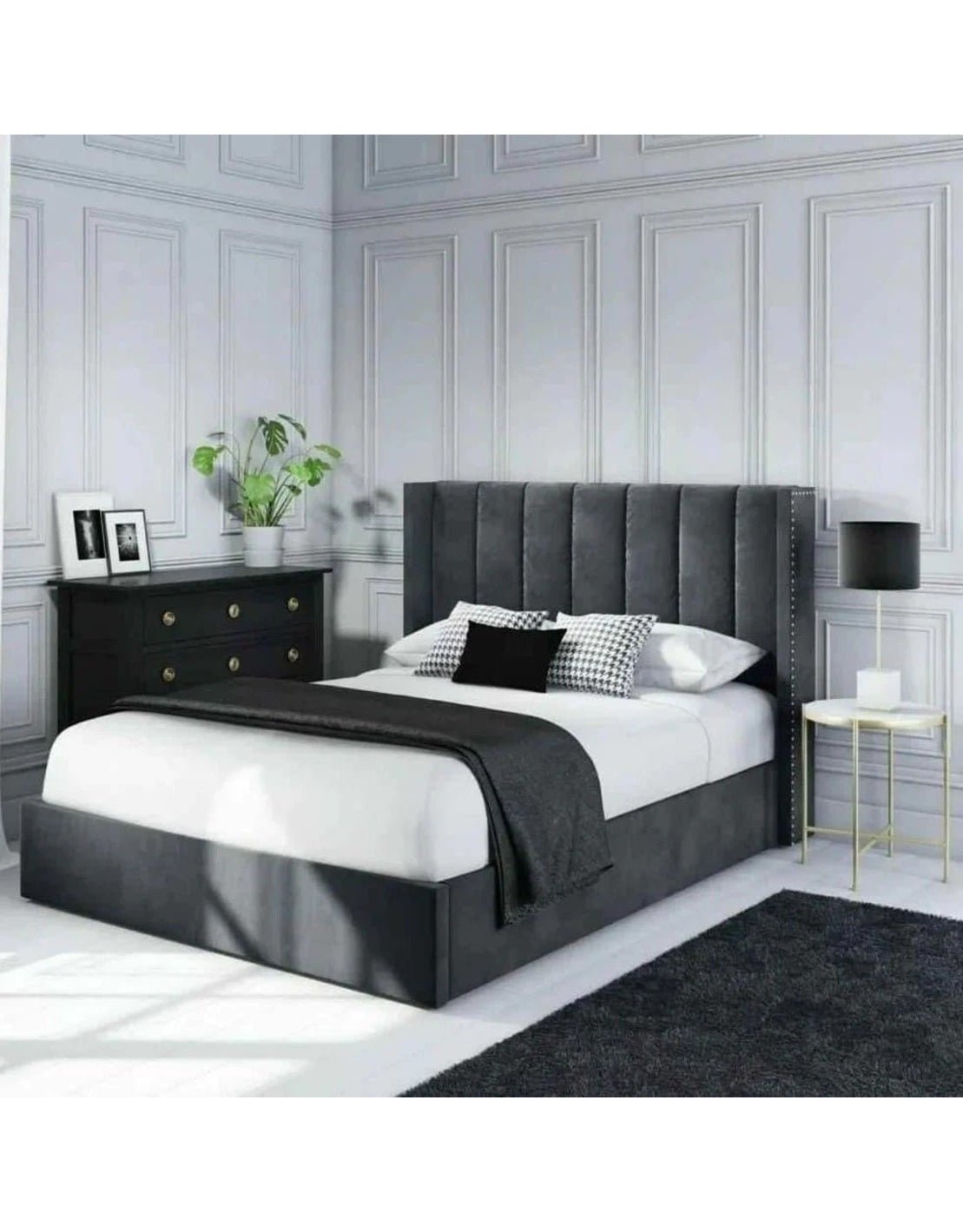 سرير سوبر كينج خشب ام دي اف و قماش قطيفة رمادي كود bed5016 _