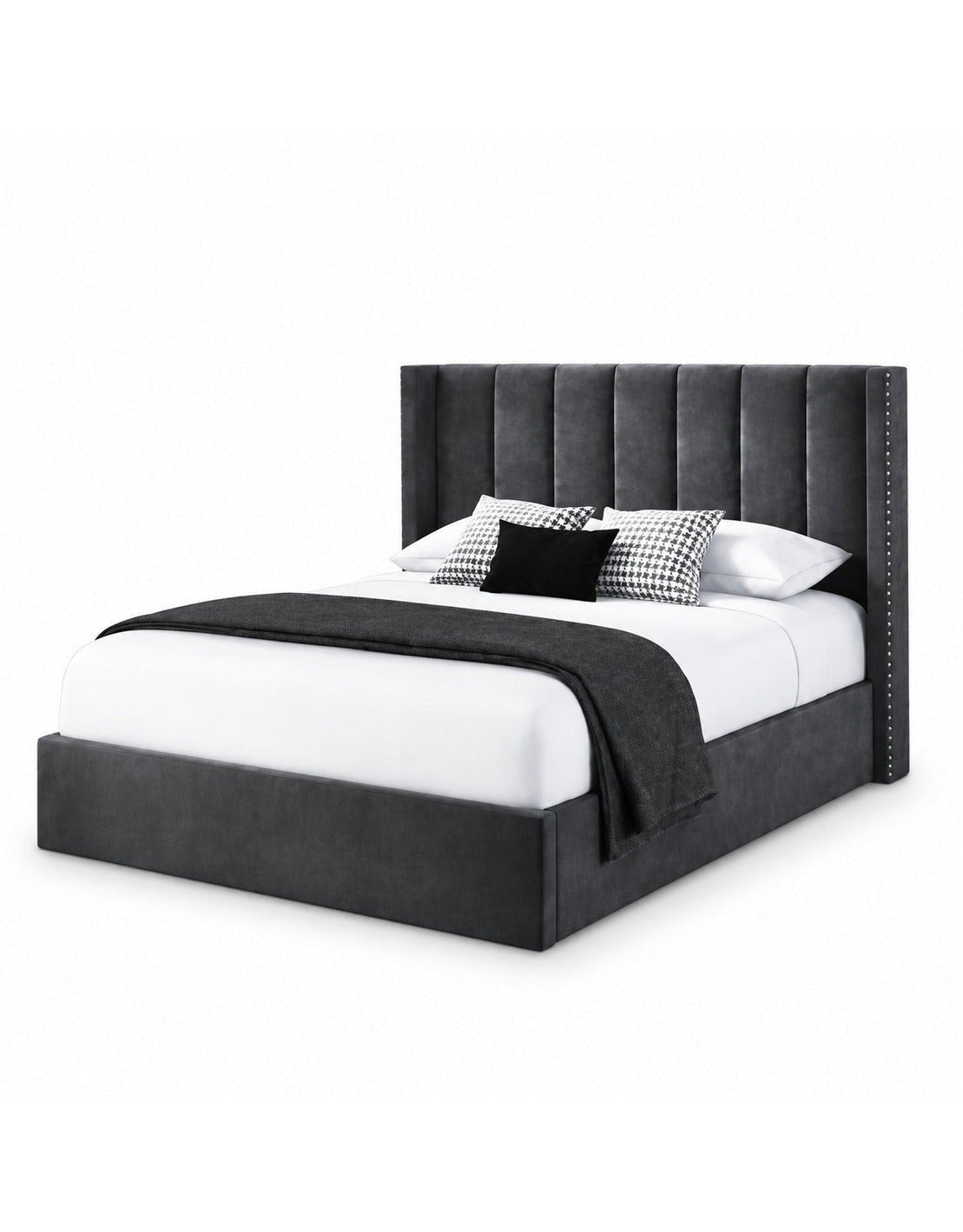 سرير سوبر كينج خشب ام دي اف و قماش قطيفة رمادي كود bed5016 _