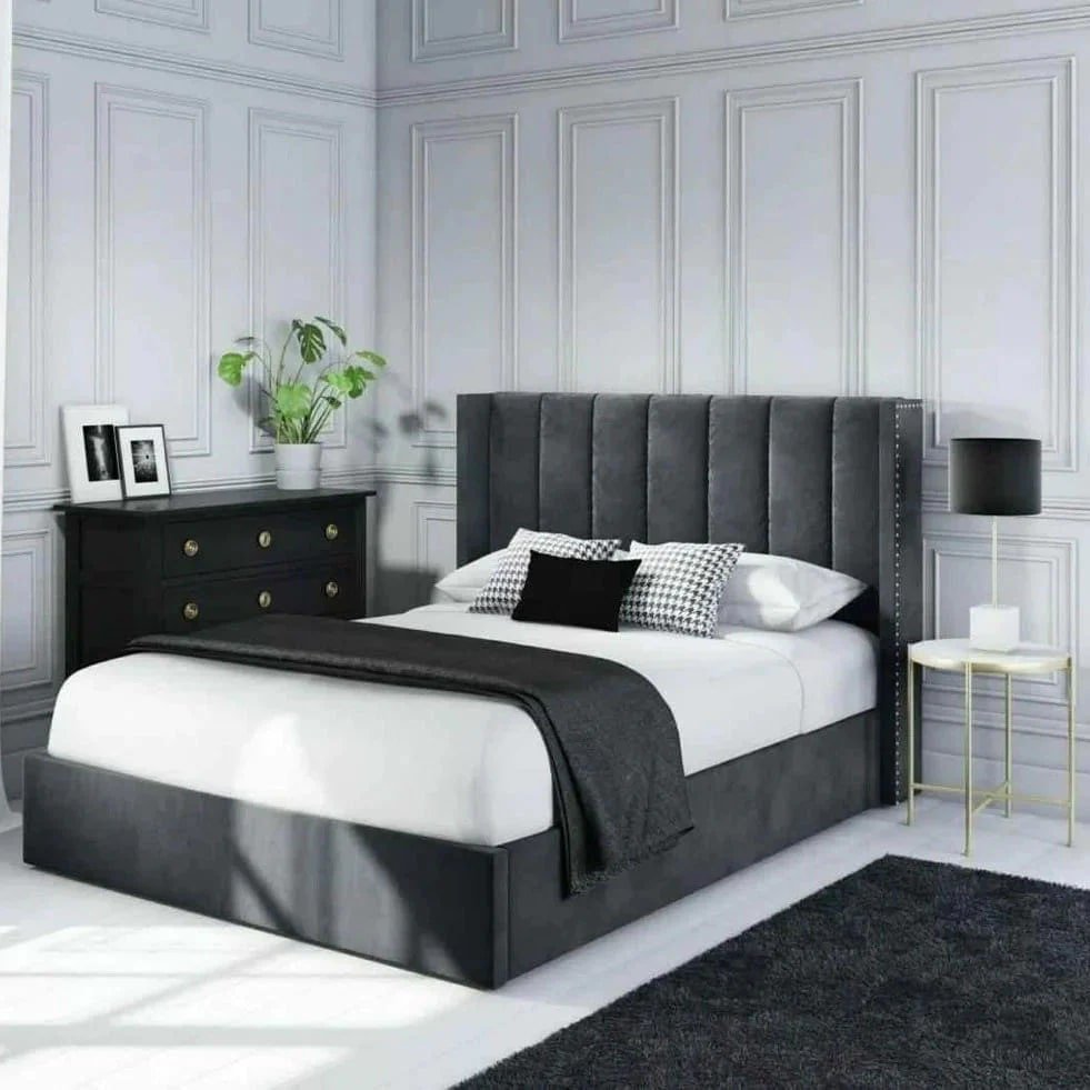 سرير سوبر كينج خشب ام دي اف و قماش قطيفة رمادي كود bed5016 _