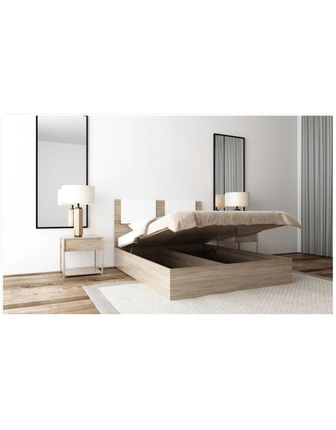 سرير سوبر كينج خشب كونتر و قماش قطيفة بيج كود bed5003 _