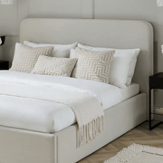 Super king oak wood and beige velvet fabric bed code bed5025 _
