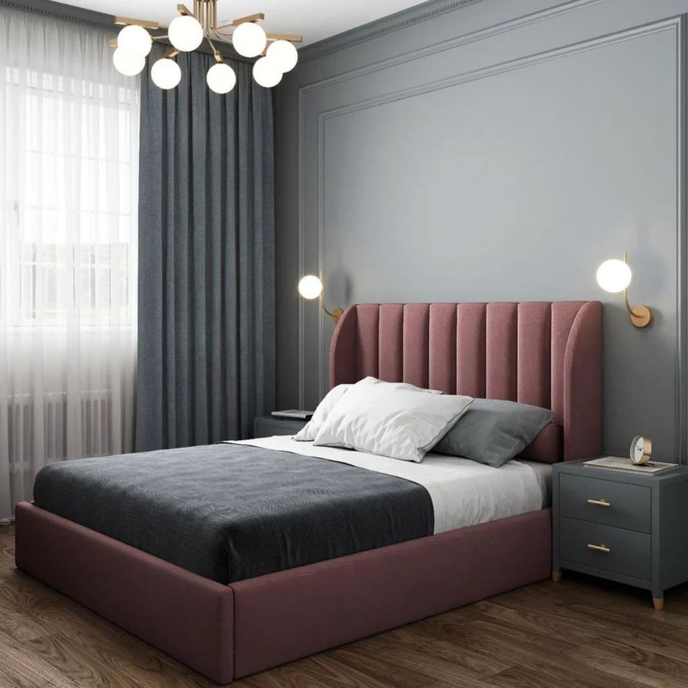 سرير سوبر كينج خشب كونتر و قماش قطيفة كاشمير كود bed5015 _