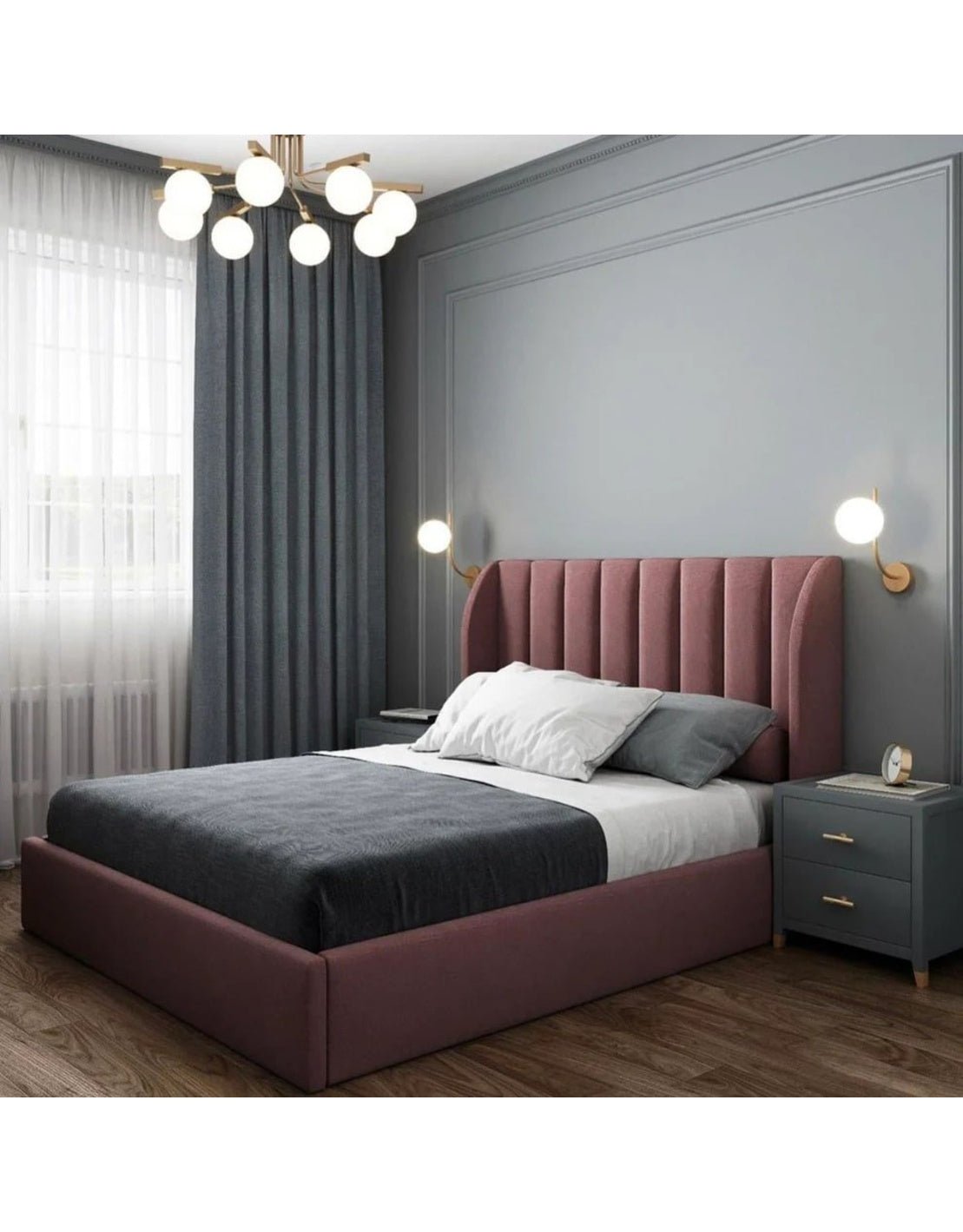 سرير سوبر كينج خشب كونتر و قماش قطيفة كاشمير كود bed5015 _