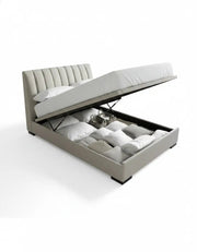 Super king bed, counter wood, gray velvet fabric, code bed5024 _