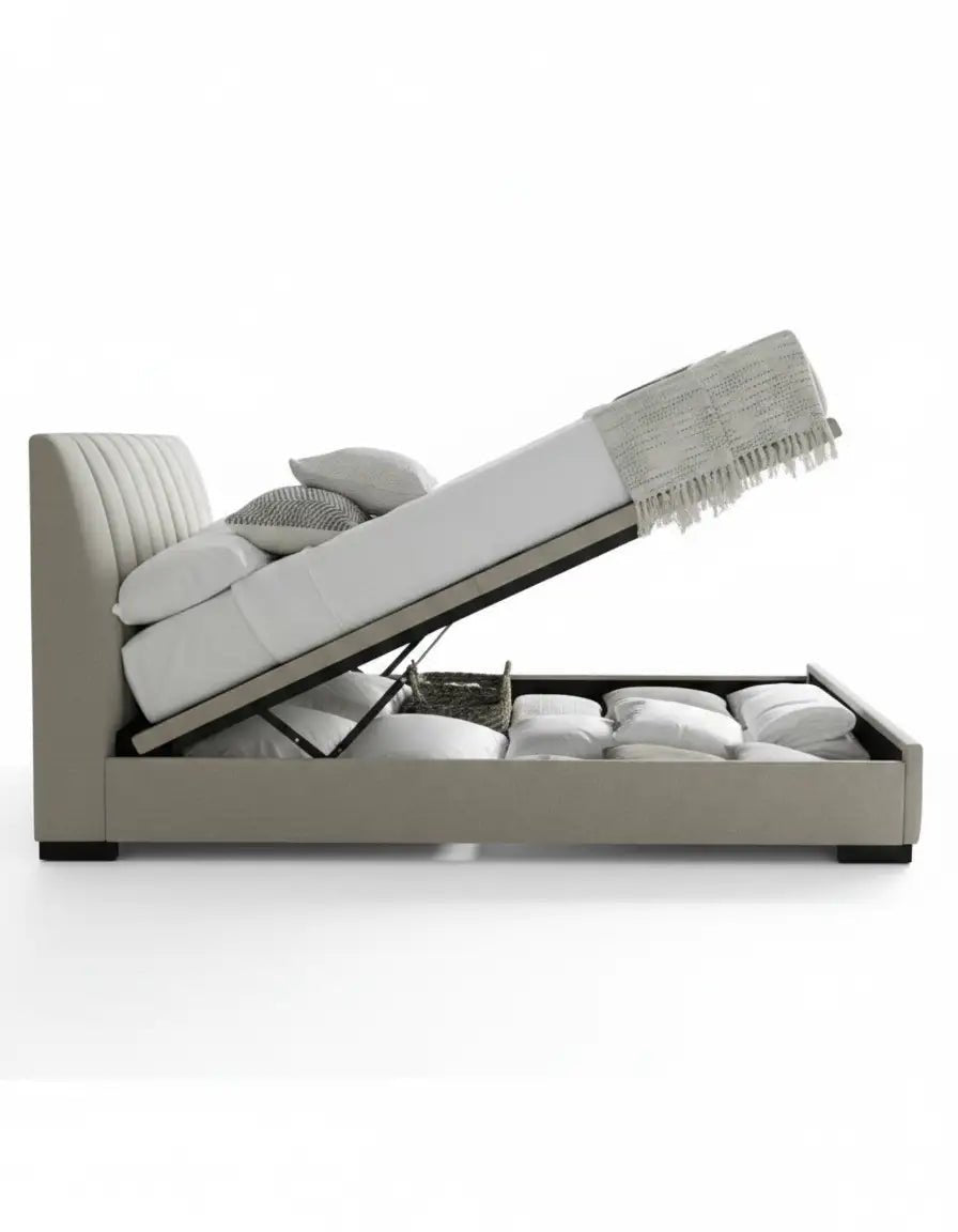 Super king bed, counter wood, gray velvet fabric, code bed5024 _