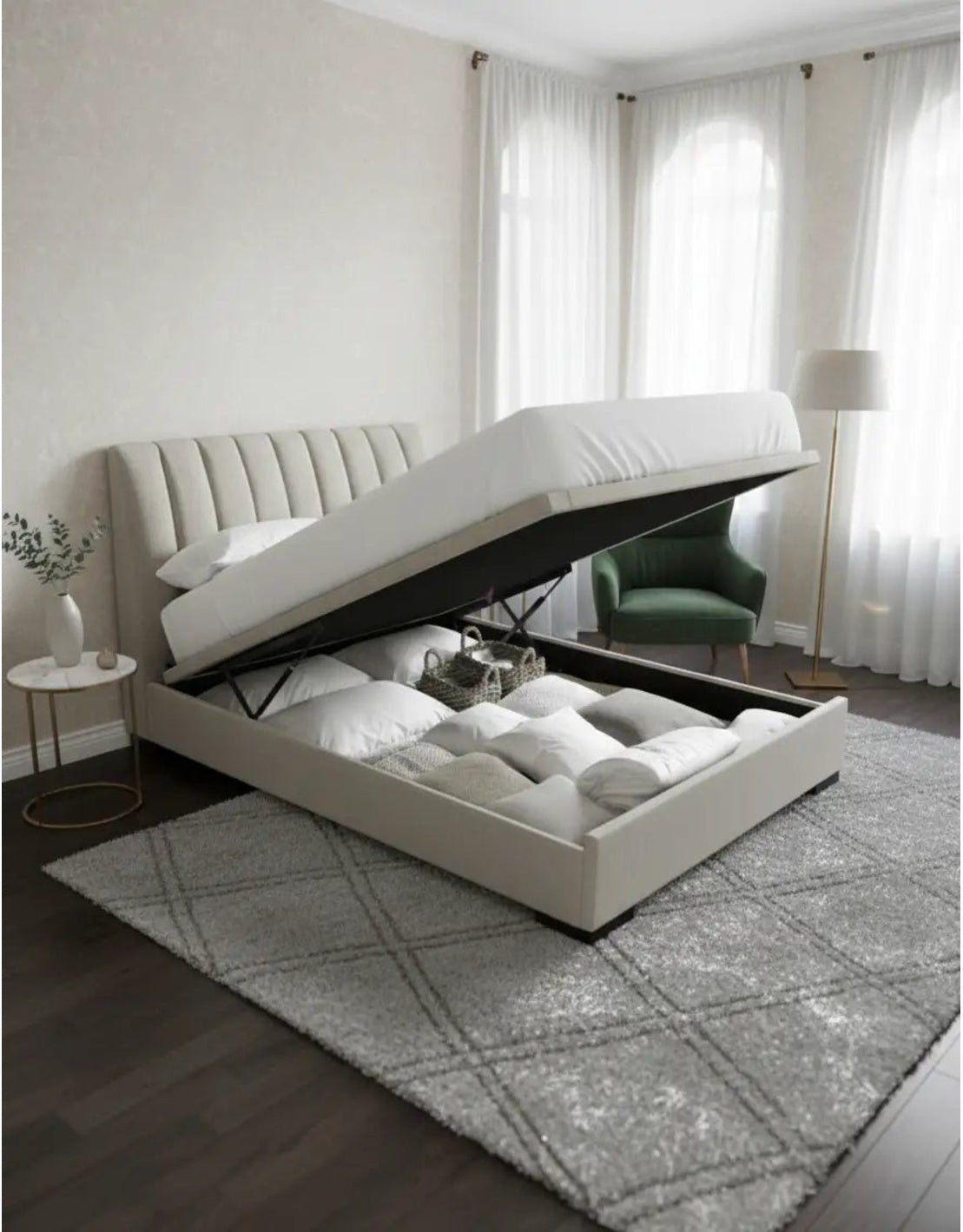 سرير سوبر كينج خشب كونتر و قماش قطيفة رمادي كود bed5024 _