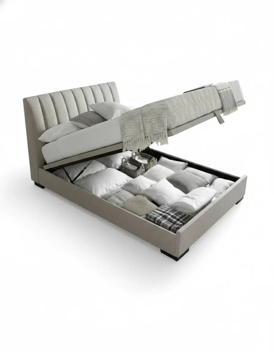 Super king bed, counter wood, gray velvet fabric, code bed5024 _