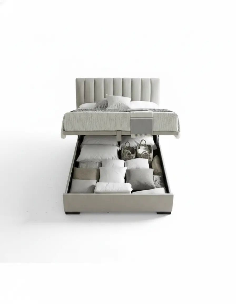 Super king bed, counter wood, gray velvet fabric, code bed5024 _