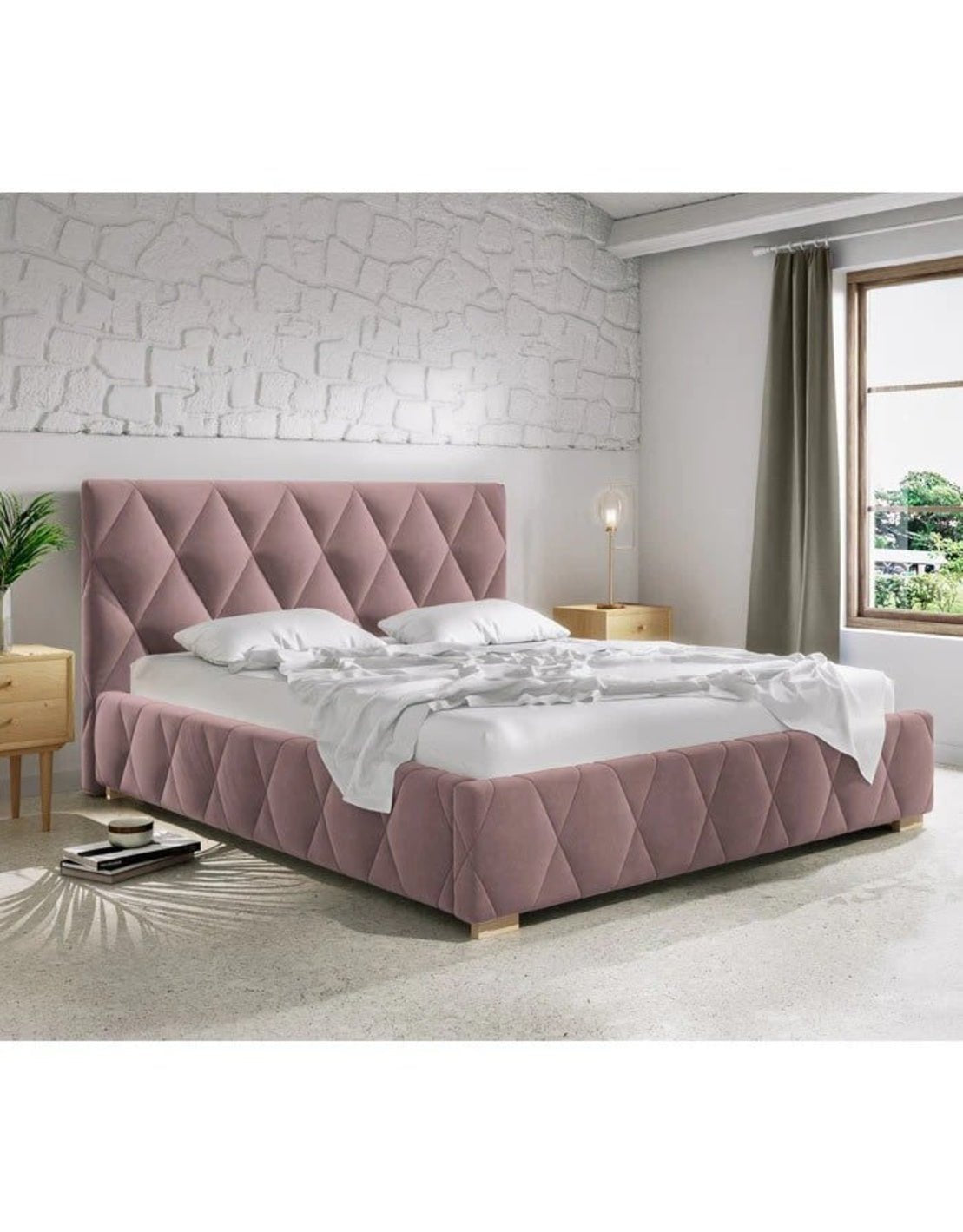 سرير سوبر كينج خشب كونتر و قماش قطيفة زهري كود bed5014 _