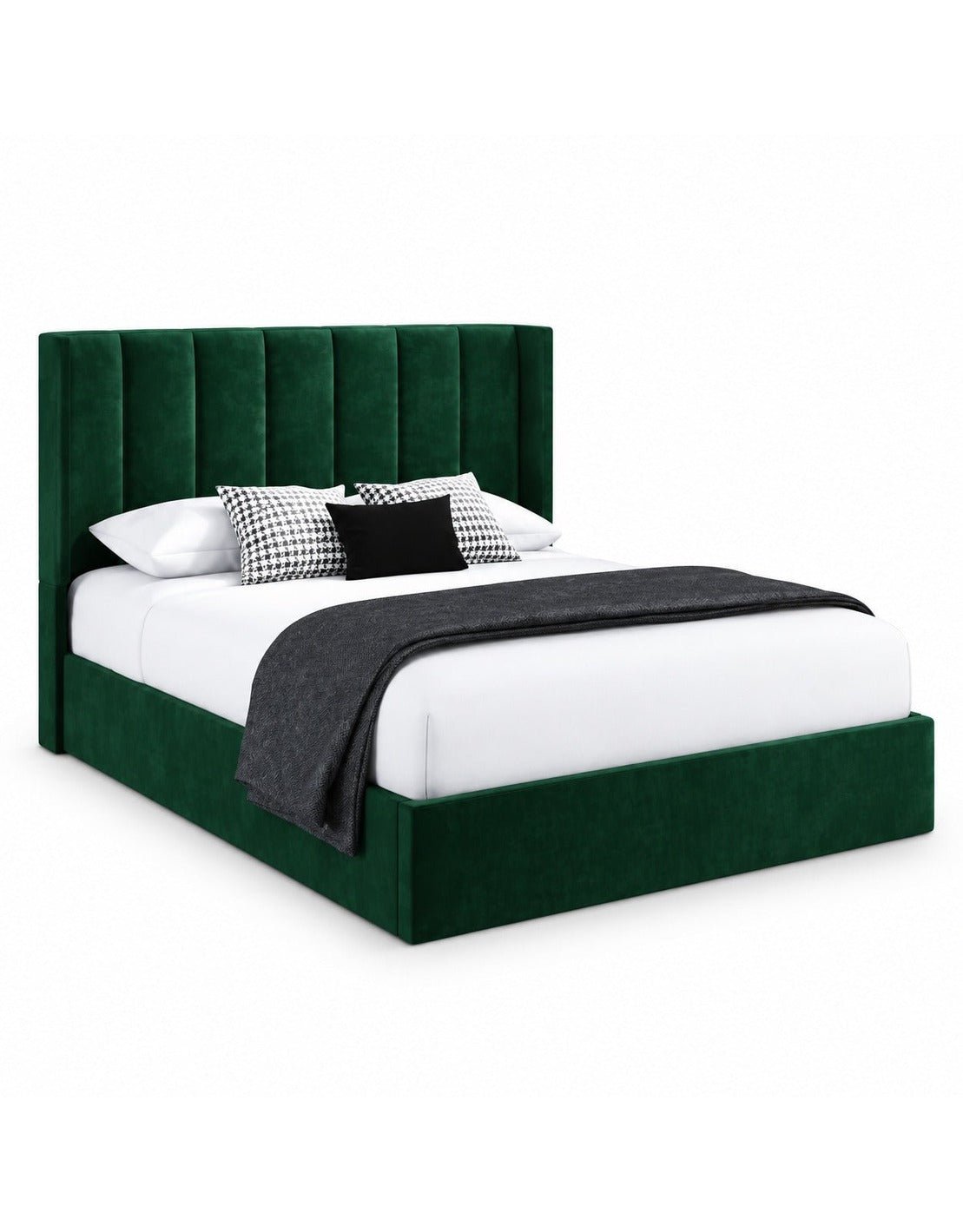 سرير سوبر كينج خشب كونتر و قماش قطيفة زيتى غامق كود bed5021 _