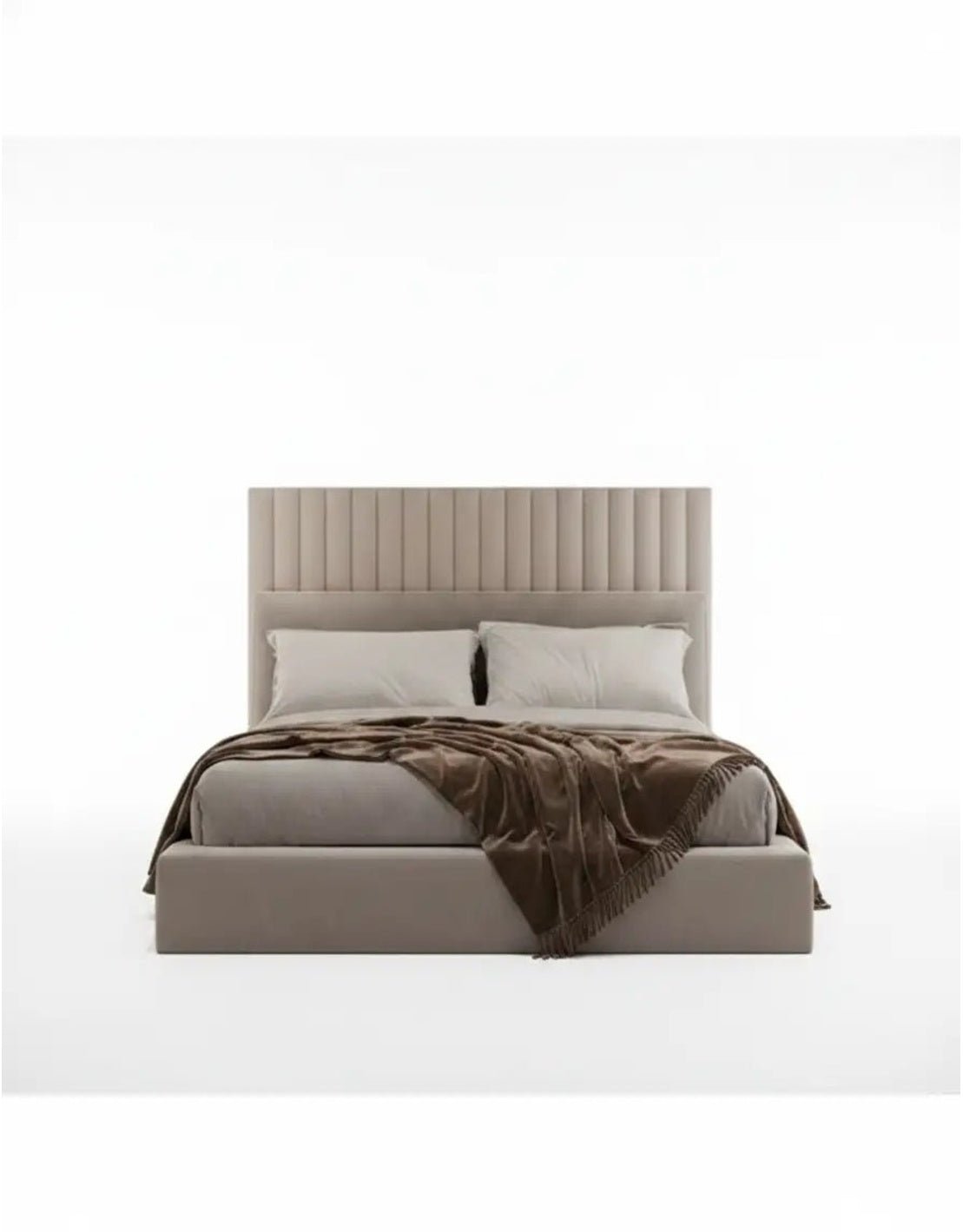 سرير سوبر كينج خشب زان احمر و قطيفة بيج كود bed5023 _