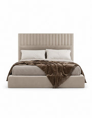 سرير سوبر كينج خشب زان احمر و قطيفة بيج كود bed5023 _