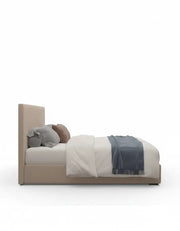 Super King Bed, red oak wood and beige upholstery, code bed5038 _