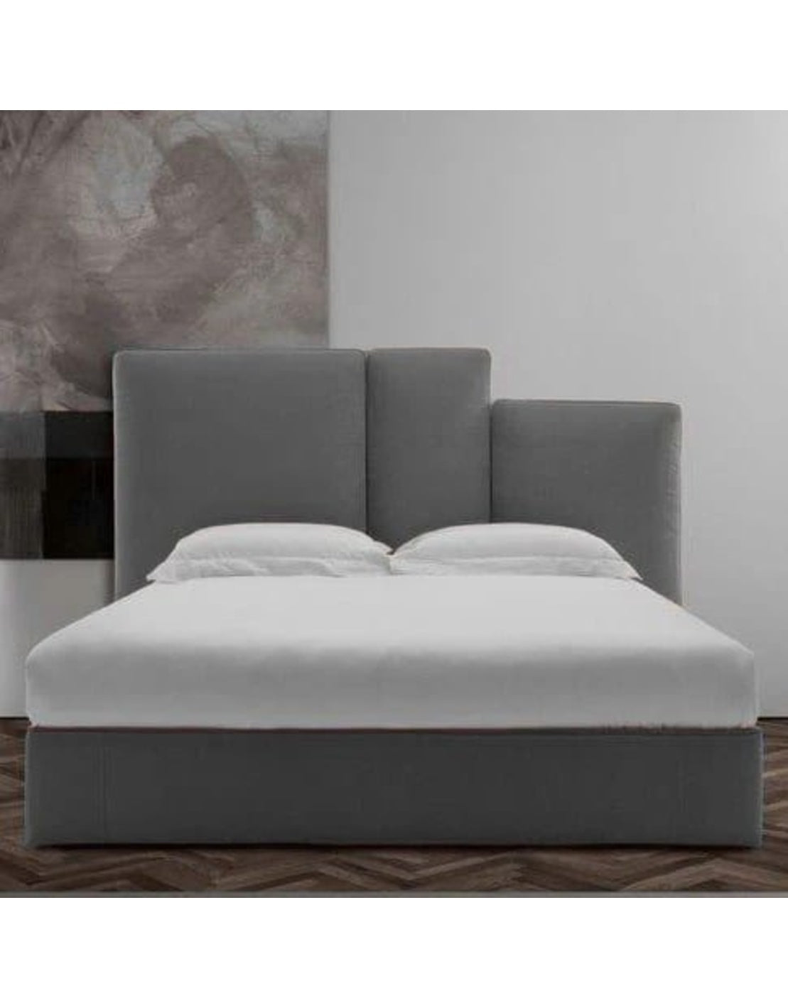 سرير سوبر كينج خشب زان و قطيفة رمادي كود bed5013 _
