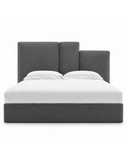 سرير سوبر كينج خشب زان و قطيفة رمادي كود bed5013 _