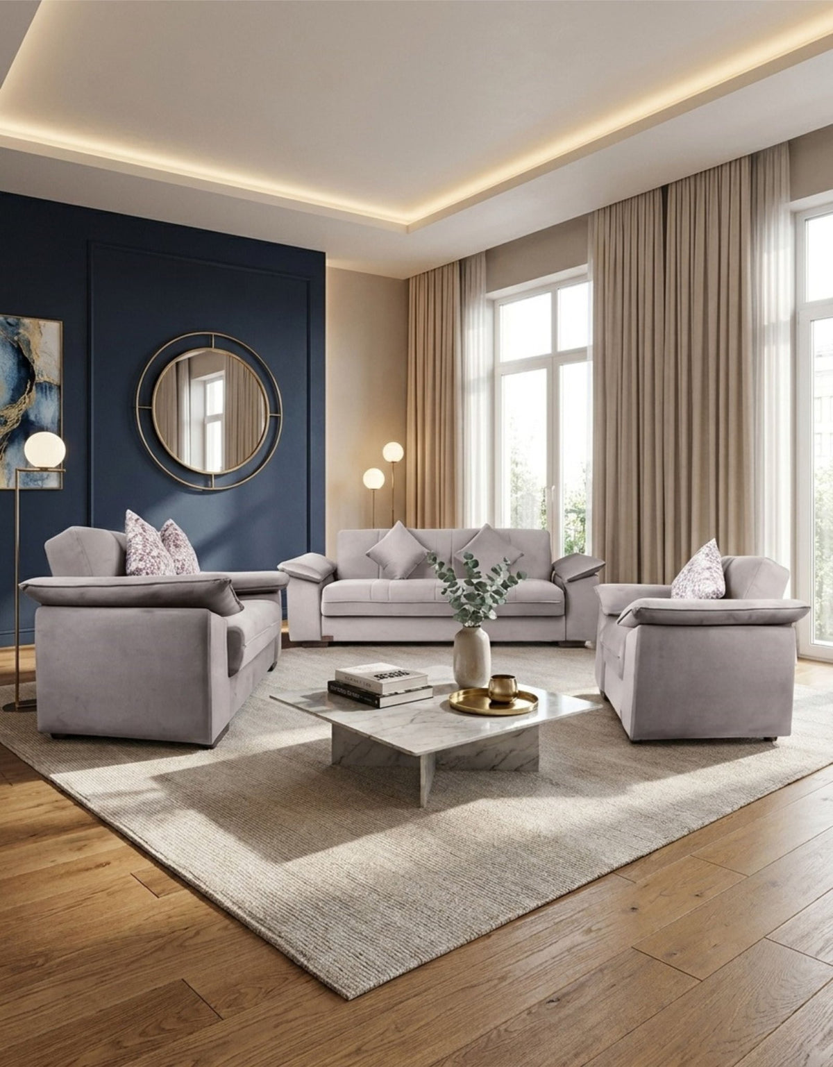 طقم انتريه ميلانو رمادى فاتح _ living room