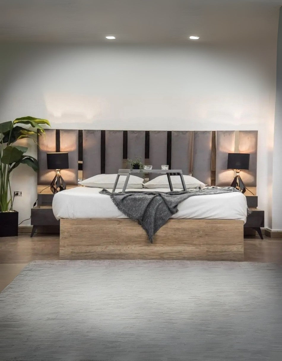 طقم غرفة نوم خشب إتحاد أوروبي 5 قطع - بنى ورمادى كود Bedroom12024 _ غرفة نوم