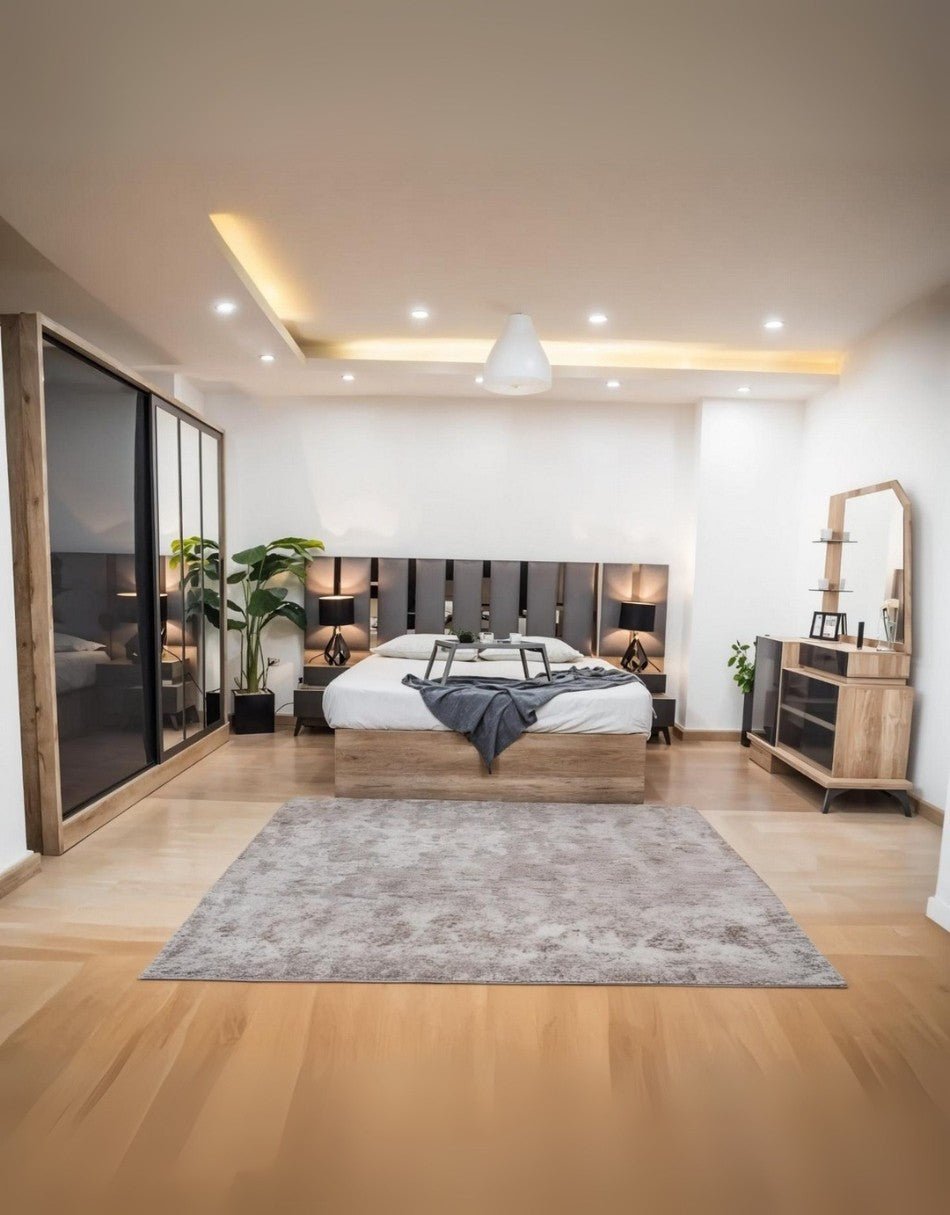 طقم غرفة نوم خشب إتحاد أوروبي 5 قطع - بنى ورمادى كود Bedroom12024 _ غرفة نوم