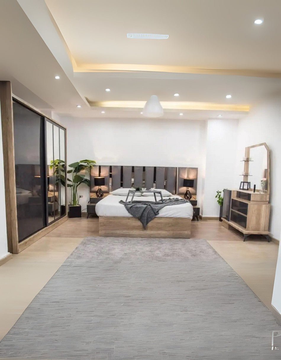 طقم غرفة نوم خشب إتحاد أوروبي 5 قطع - بنى ورمادى كود Bedroom12024 _ غرفة نوم