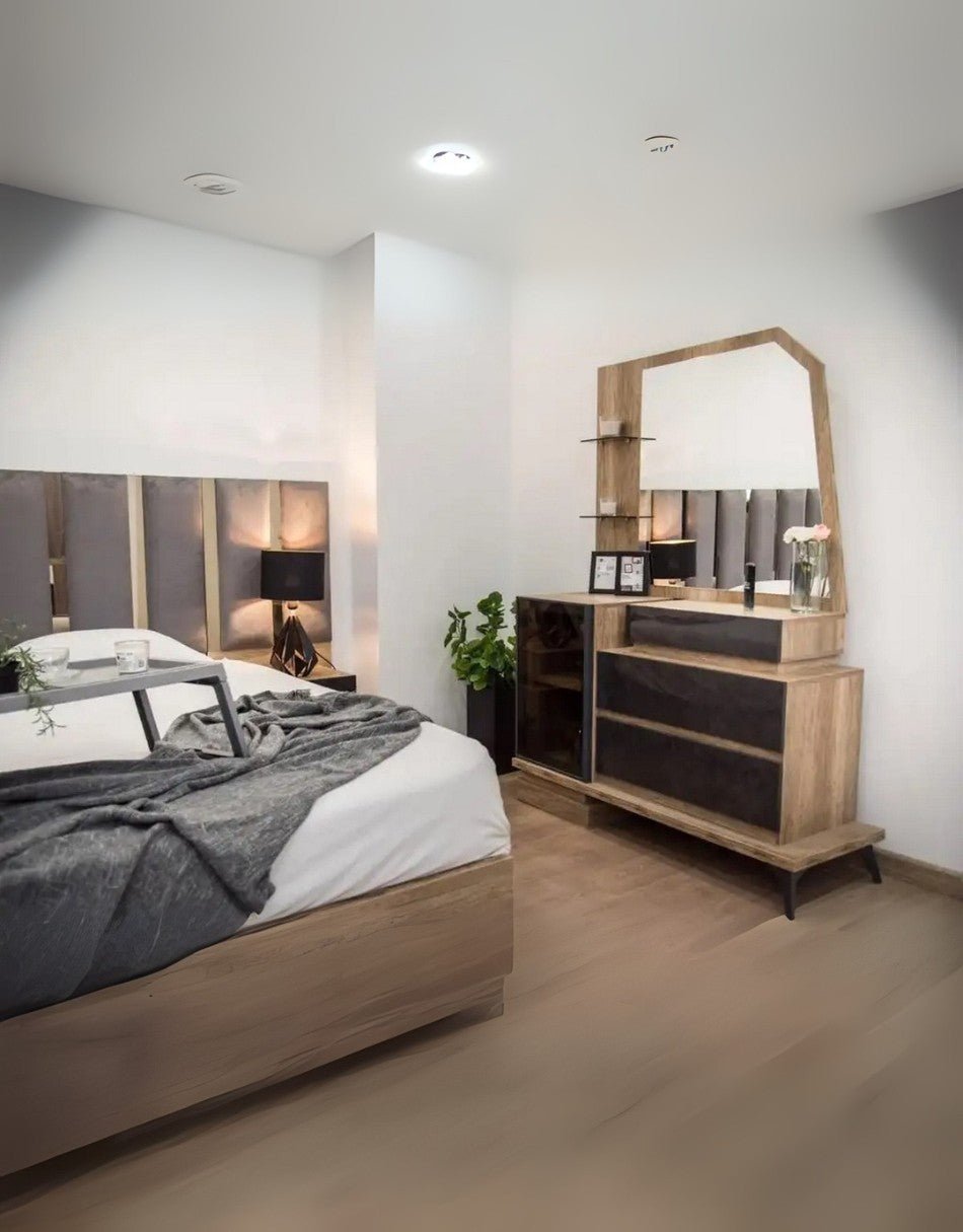 طقم غرفة نوم خشب إتحاد أوروبي 5 قطع - بنى ورمادى كود Bedroom12024 _ غرفة نوم