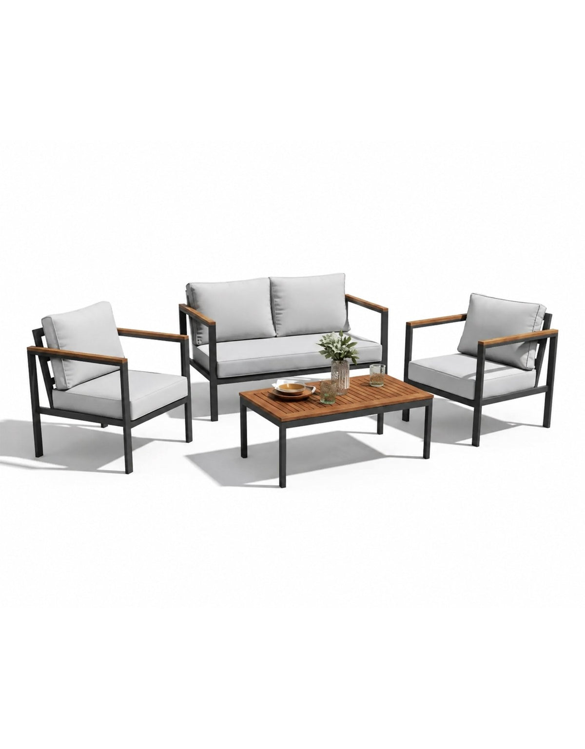 Outdoor set, 4 pieces, gray and black, code outdoor40334 _ outdoor furniture