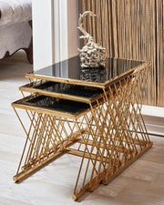 3-piece stainless table set, black glass, code Stainlesstable6014 _
