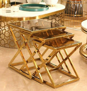 3-piece stainless steel table set, glass, code Stainlesstable6013 _