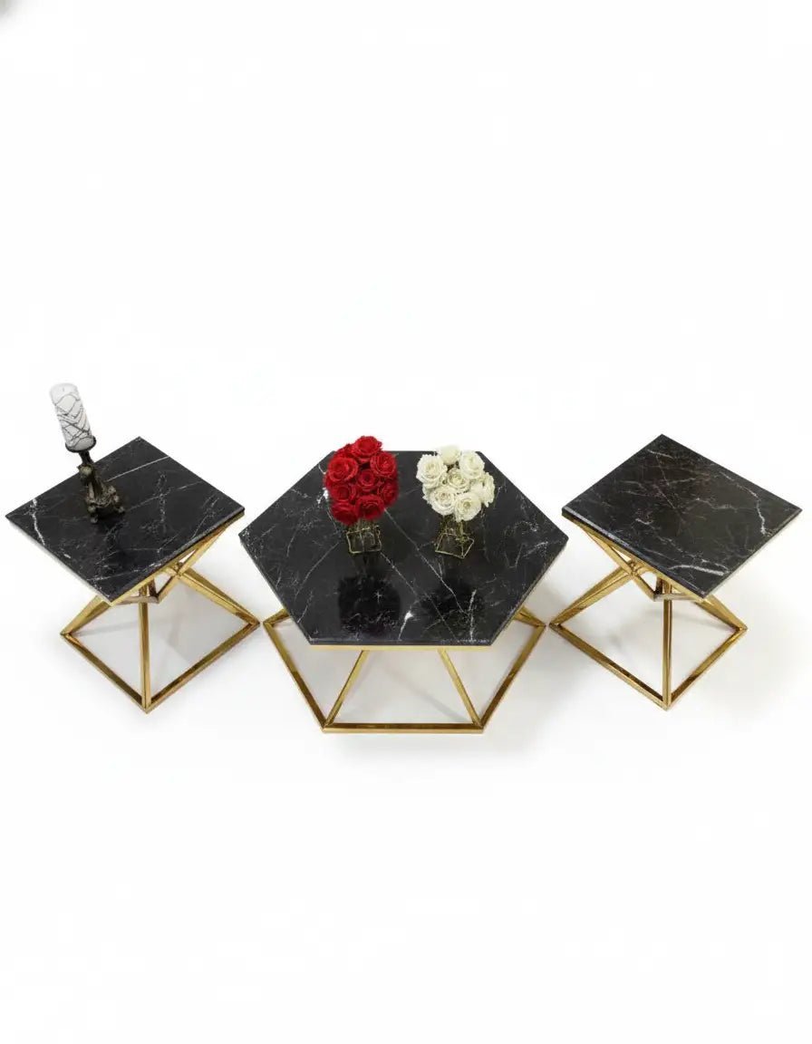 3-piece pyramid stainless steel table set, code Stainlesstable6062