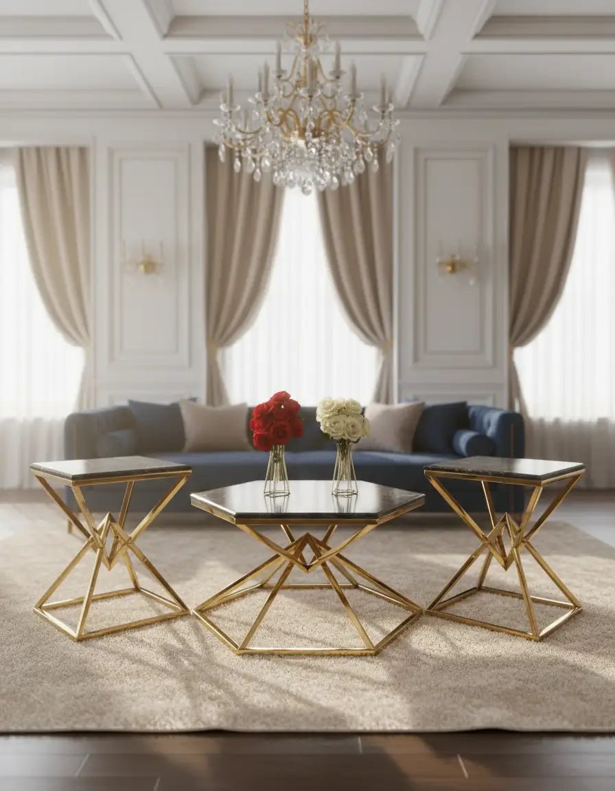 3-piece pyramid stainless steel table set, code Stainlesstable6062