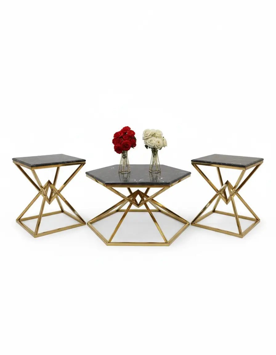 3-piece pyramid stainless steel table set, code Stainlesstable6062