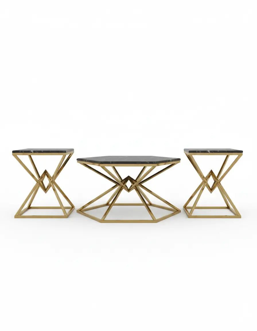 3-piece pyramid stainless steel table set, code Stainlesstable6062