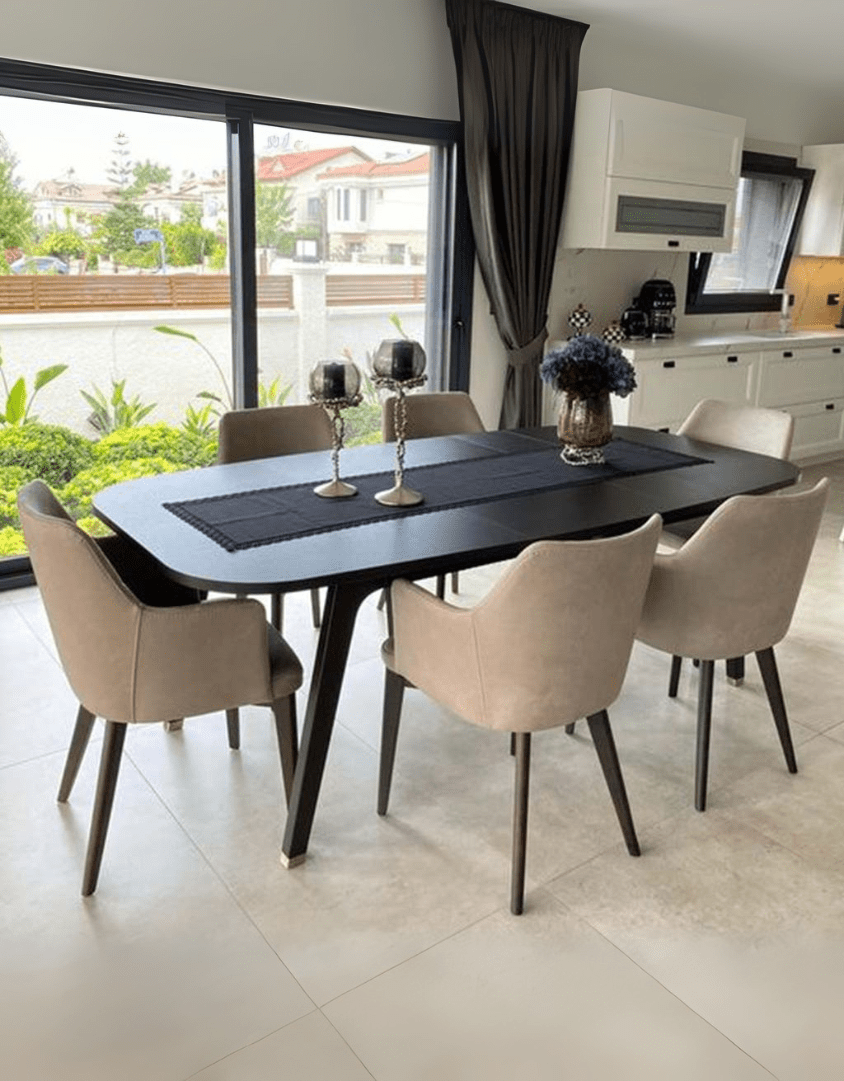 ترابيزه غرفة سفرة 6 كرسي خشب زان - اسود كود Diningtable11008 _ سفرة