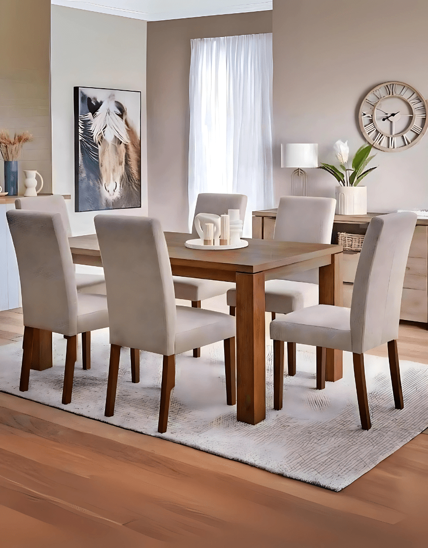ترابيزه سفره خشب زان أحمر وخشب اتحاد اوروبي وكتان 9 قطع بيج كود Diningtable11011 _ سفرة